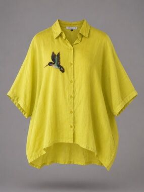 DEODAR Chartreuse Linen Balloon Shirt by Subhai Apparel